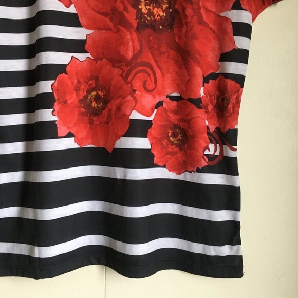 Cathy Daniels Striped + Red Flower Print Tee - Picture 7 of 13